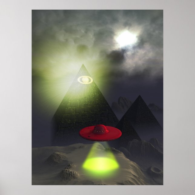 Illuminati Pyramid och UFO Skriv ut Poster (Framsidan)