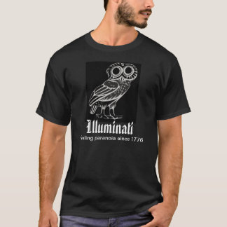Illuminati vit på svart t-shirt