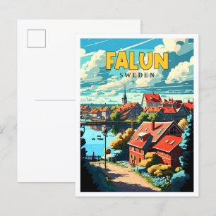 Illun Sverige vintage resor illustration Vykort