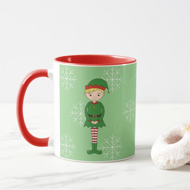 illusima Alv Pojke Jul Snöflingor Ljusgrön Mugg (Med munk)