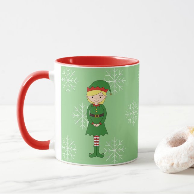 illusima Alv Tjej Jul Snöflingor Ljusgrön Mugg (Med munk)