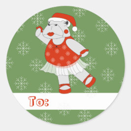 illusima balettdansös flodhäst jul snöflingor runt klistermärke