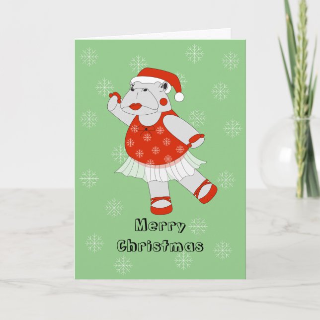 illusima Balettflodhäst Julsnöflingor Grön Helgkort (Framsida)