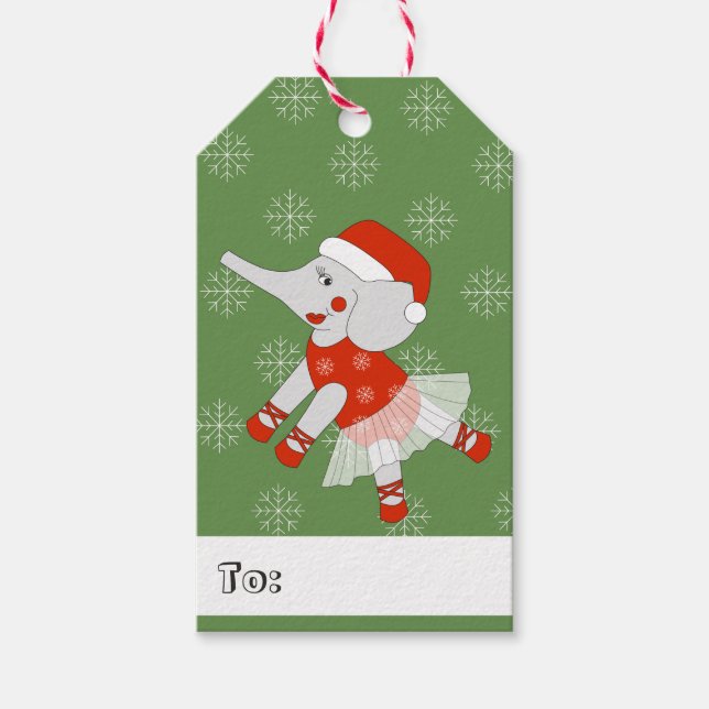 illusima Ballerina Elefant Jul Snöflingor Presentetikett (Framsidan)