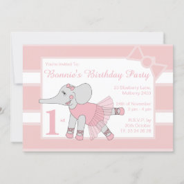 illusima Ballerina Elephant Baby Rosa Birthday Inbjudningar