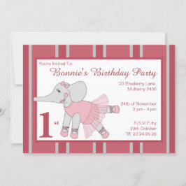 illusima Ballerina Elephant Girls Maroon Birthday Inbjudningar