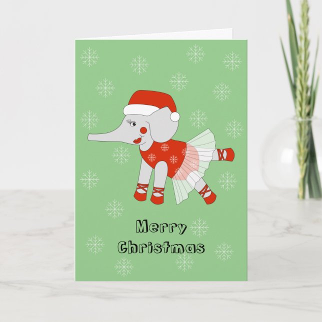 illusima Ballerina Elephant jul Snöflingor Helgkort (Framsida)