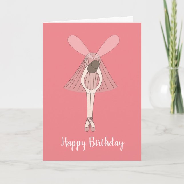 illusima Ballerina Fairy Peach Birthday Card Kort (Framsida)