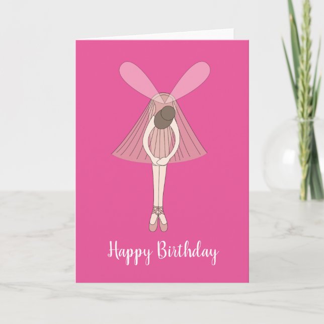 illusima Ballerina Fairy Rosa Birday Card Kort (Framsida)