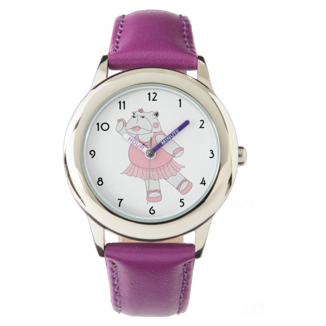 illusima Ballerina Flodhäst Lila Barnklocka Armbandsur (Framsida)