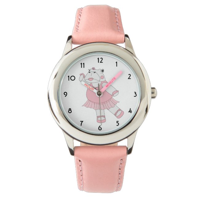 illusima Ballerina Flodhäst Rosa Barnklocka Armbandsur (Framsida)