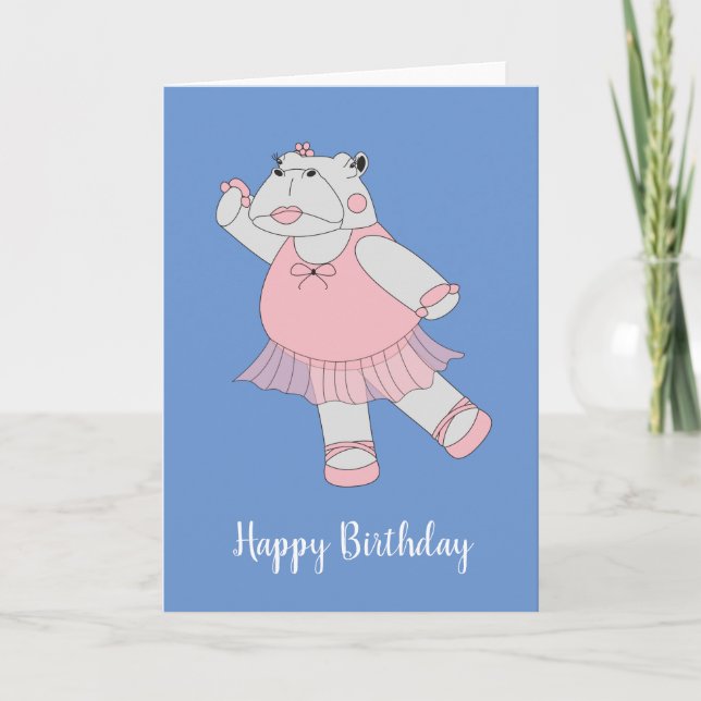 illusima Ballerina Hippo Blue Birthday Kort (Framsida)