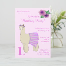 illusima Ballerina Llama Girls Rosa Birthday Inbjudningar