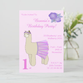 illusima Ballerina Llama Girls Rosa Birthday Inbjudningar
