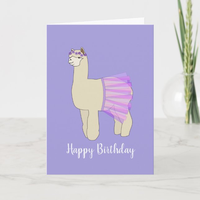 illusima Ballerina Llama Lila Birthday Card Kort (Framsida)