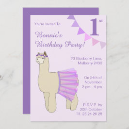 illusima Ballerina Llama Lila Flaggor Birthday Inbjudningar