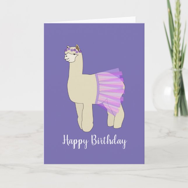 illusima Ballerina Llama Mörk Lila Birthday Kort (Framsida)