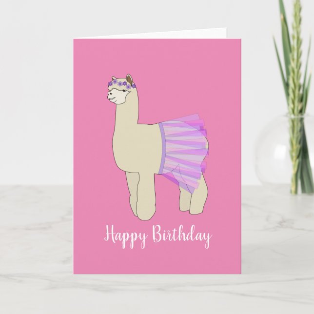 illusima Ballerina Llama Rosa Birthday Card Kort (Framsida)