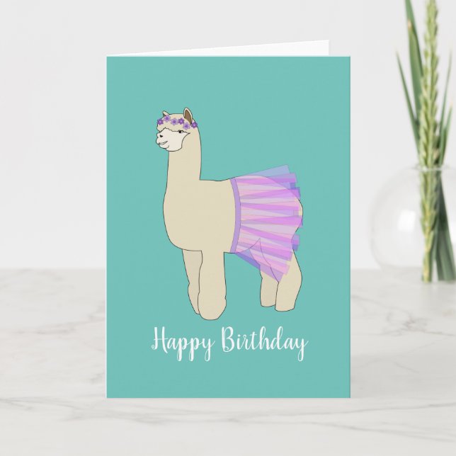 illusima Ballerina Llama Turquise Birthday Card Kort (Framsida)
