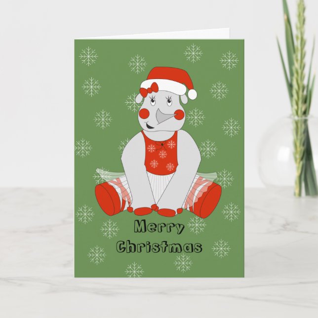 illusima Ballerina Noshörning Jul Snöflingor Helgkort (Framsida)