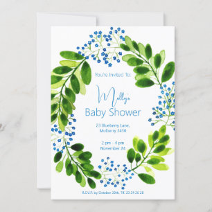 illusima Blue Blommigt WandeBaby Shower Inbjudningar