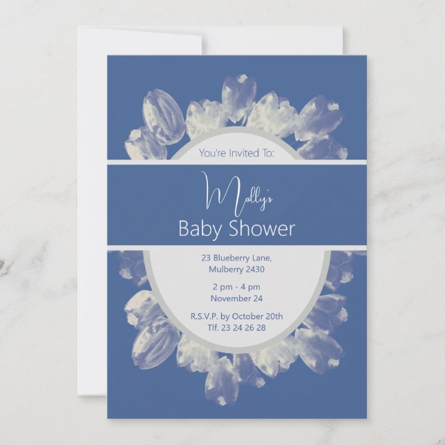 illusima Boho Blue Cream Tulips Baby Shower Inbjudningar (Framsida)