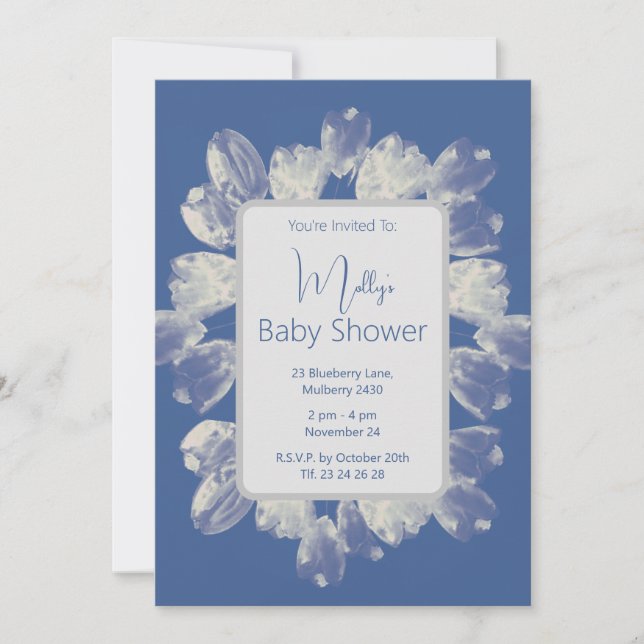 illusima Boho Blue Tulips Bouquet Baby Shower Inbjudningar (Framsida)