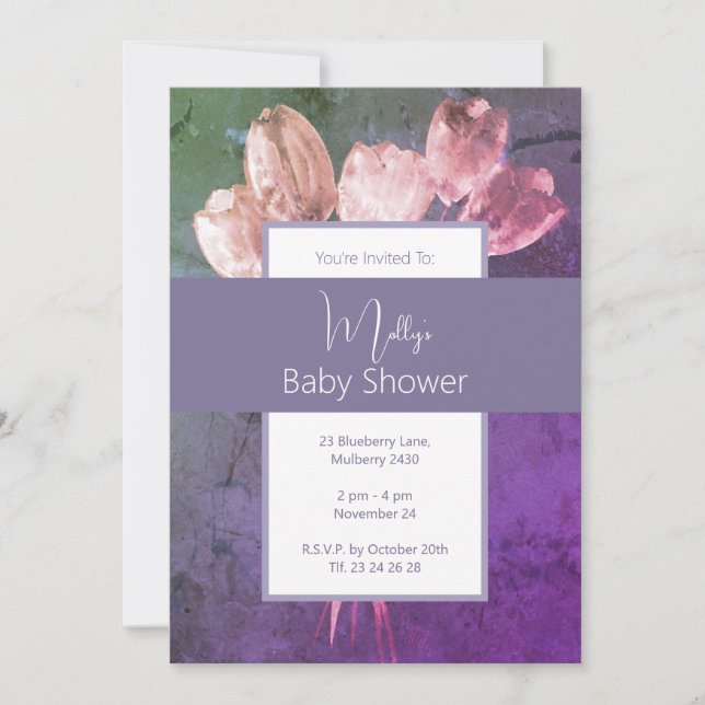 illusima Boho Watercolor Tulips Baby Shower Inbjudningar (Framsida)