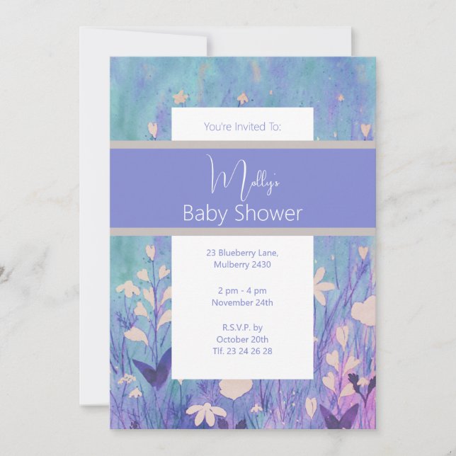 illusima Boho Watercolor Vild Flowers Baby Shower Inbjudningar (Framsida)