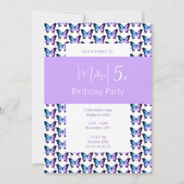 illusima Butterfly Mönster Lila 5th Birthday Inbjudningar
