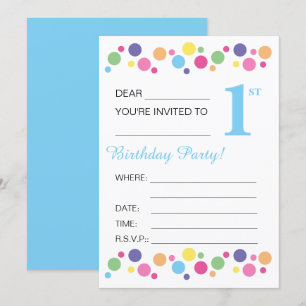 illusima Circles, Blue Back, 1st Birthday Party Inbjudningar