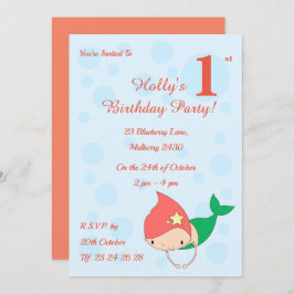 illusima Cotton Candy Sjöjungfru Girls 1:a födelse Inbjudningar