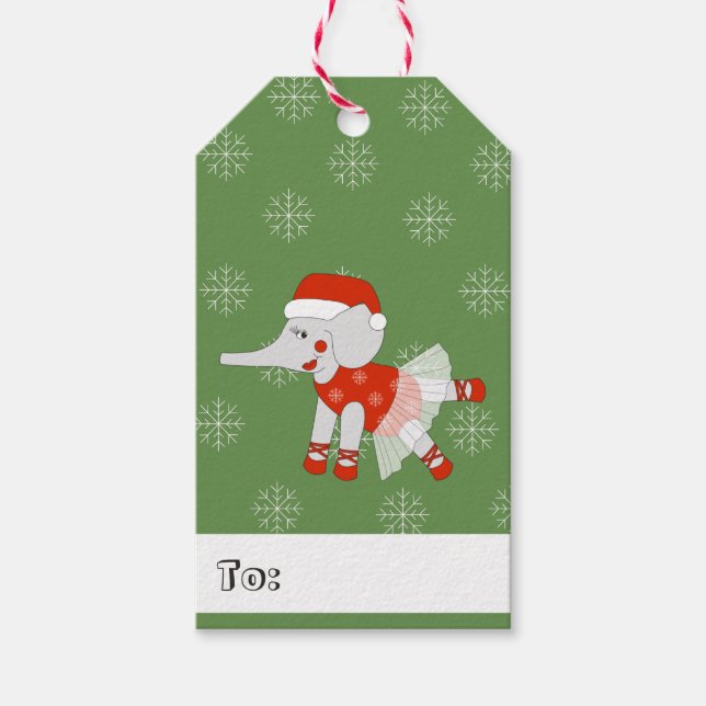 illusima Dansande Elefant Jul Snöflingor Presentetikett (Framsidan)