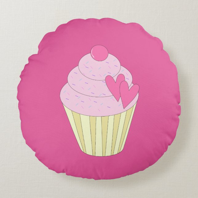illusima Dekorerad Cupcake Rund Kudde (Framsidan)