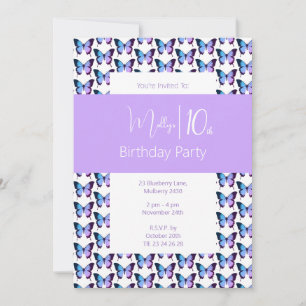 illusima Fjärilsmönster Lila 10-årsdag Inbjudningar