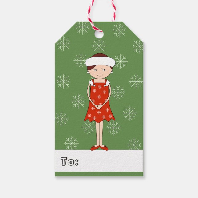 illusima Girl in Snowflake Dress jul Presentetikett (Framsidan)