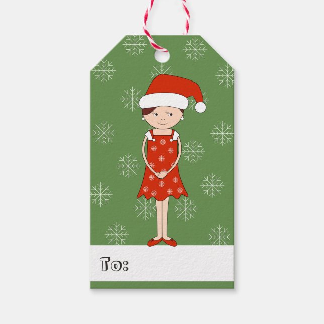 illusima Girl Santa Hat jul Snöflingor Presentetikett (Framsidan)