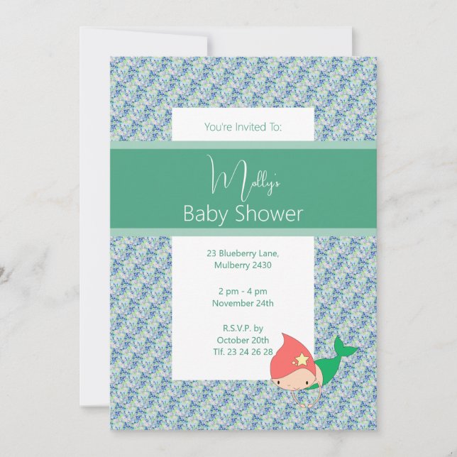 illusima Grönt Coral Sjöjungfru Baby Shower Inbjudningar (Framsida)
