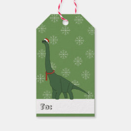 illusima Grönt Dinosaur jul Snöflingor Presentetikett