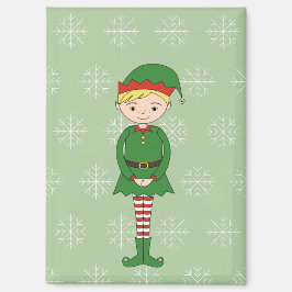 illusima jul Boy Elf Snöflingor Grönt Magnet