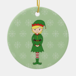 illusima jul tjej tomte snöflingor grön julgransprydnad keramik