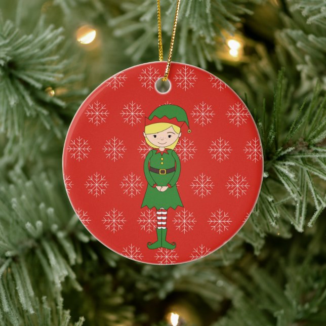 illusima jul tjej tomte snöflingor röd julgransprydnad keramik (Träd)