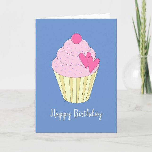 illusima Kärlek Heart Cupkaka Blue Card Kort (Framsida)