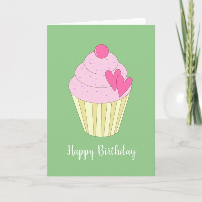 illusima Kärlek Heart Cuptårta Grönt Card Kort (Framsida)