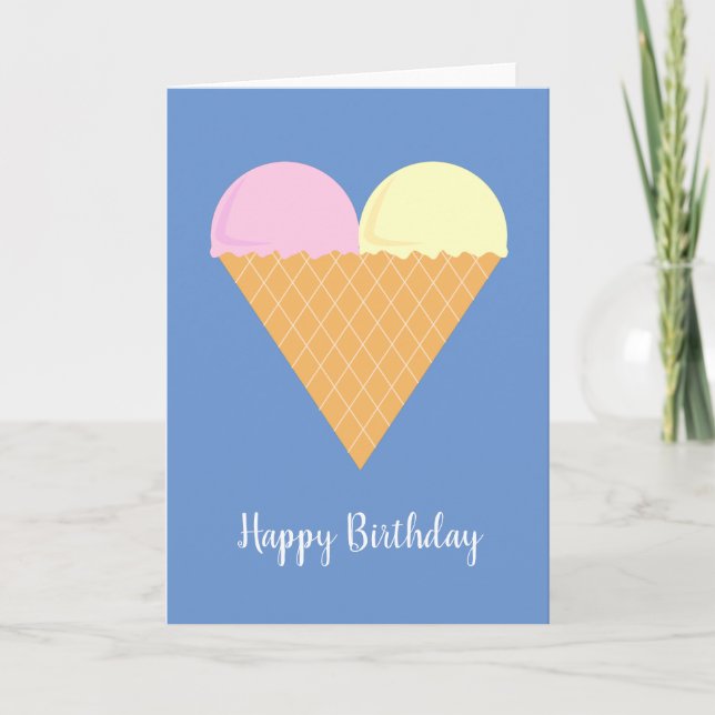 illusima Kärlek Heart Ice-Cream Blue Birthday Card Kort (Framsida)