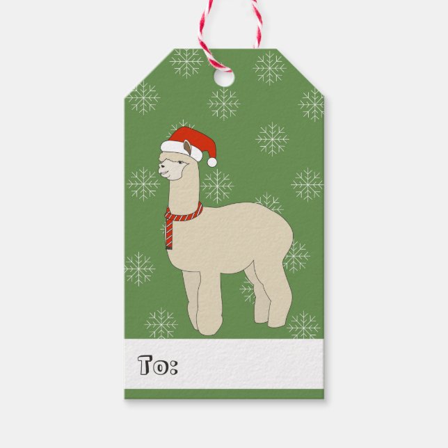 illusima Lama jul snöflingor Grön Presentetikett (Framsidan)
