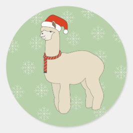 illusima Lama julhatt Snöflingor Grön Runt Klistermärke