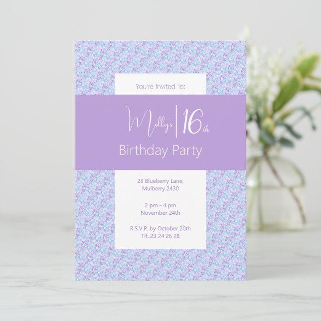 illusima Lila Blommönster Tonåringar 16:e födelsed Inbjudningar (Stående Fram)