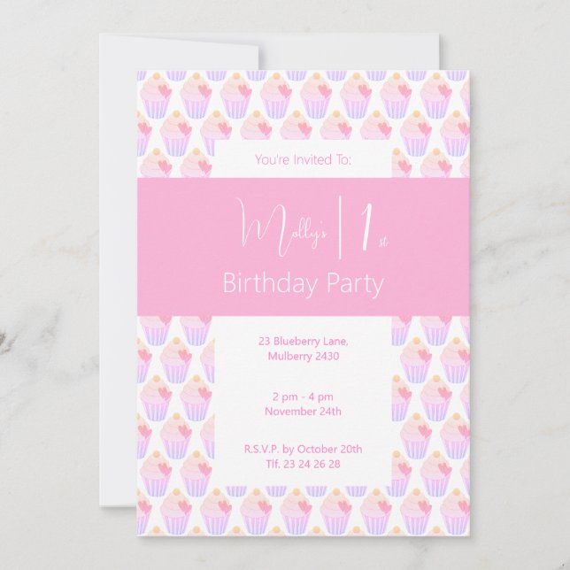 illusima Rainbow Muffins 1:a födelsedagen Party Inbjudningar (Framsida)