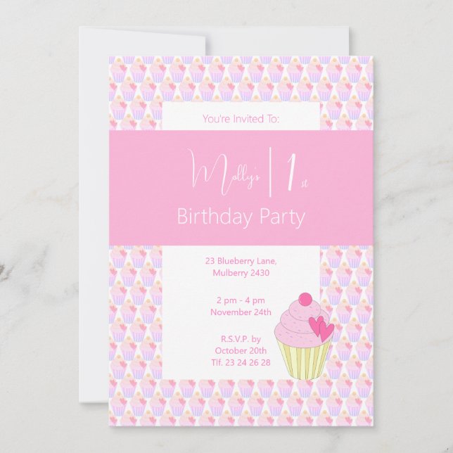 illusima Rainbow Muffins 1:a födelsedagen Party Inbjudningar (Framsida)